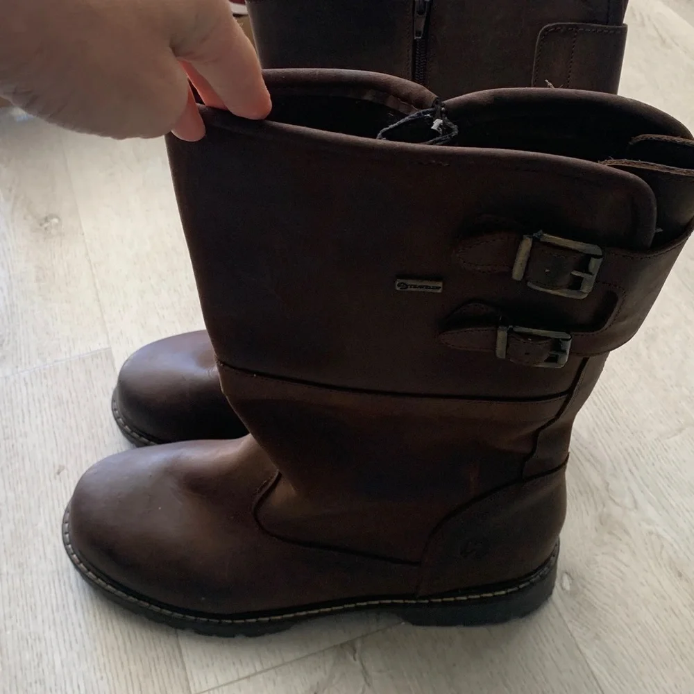 Traveling brown leather boots size 46 moto distressed‎ zipper buckle work farm
